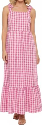 Ichi Felica Tie Strap Midi Dress In Very Berry Gingham