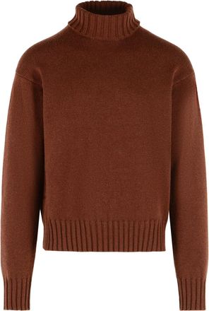 Costumein Brown Cashmere Turtleneck Sweater with Ribbed Details