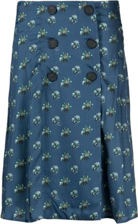 Maison Kitsun&eacute; floral-print wrap skirt - women - Viscose - 38 - Blue