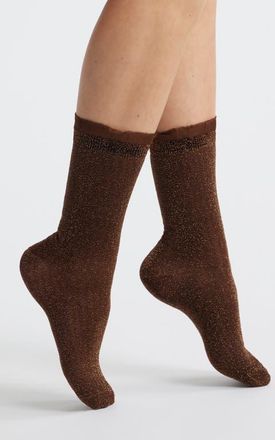 Stems Ruffle Metallic Crew Socks in Copper at Nordstrom