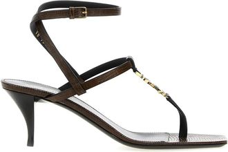 Saint Laurent Cassandra leren teenslippers met hak - Dames - Sandalen met hakken - Bruin - 39 EU - Leer - Schoenen