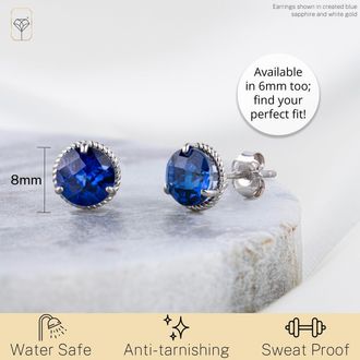 MAX + STONE 14k Yellow or White Gold 8mm Roped Halo Gemstone Round Stud Earrings