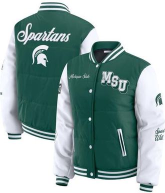 WEAR by Erin Andrews Womens WEAR by Erin Andrews Green Michigan State Spartans Varsity Full-Snap Puffer Jacket at Nordstrom, Size Xx-Large