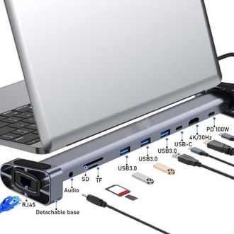 No Brand Estaci&oacute;n De Acoplamiento Usb-c Para Port&aacute;til Con Soporte - Plegable E Inclinable 10 En 1 - 4k - Carga Pd De 100 W - Usb 3.0 - Ranura Para Tarjeta Tf -