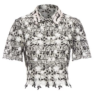 Giambattista Valli Cotton Blend Lace Applique Cropped Shirt