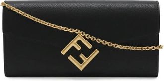 Fendi Pre-owned Leather FF Diamond Chain Wallet Clutch - Dames - Vintage Schoudertas - Zwart - ONE Size - Leer - Vintage