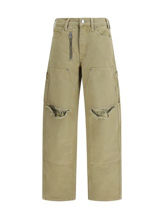 Alexander Wang Womens Zip Carpenter Pants Vintage Army Green Cotton Jean