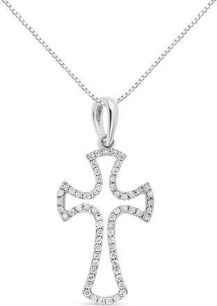 House of Brilliance 925 Sterling Silver 1/3 Cttw Diamond Framed Open Cross 18 Pendant Necklace