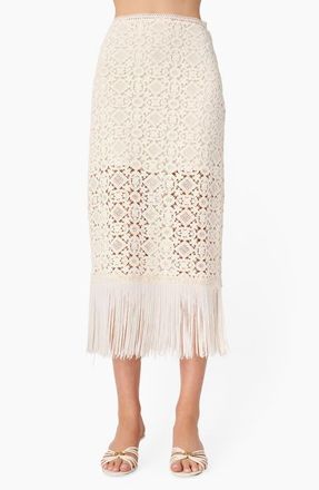 Cami NYC Veezia Fringe Hem Open Stitch Midi Skirt in Ceramic at Nordstrom, Size 00
