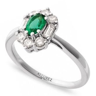 Allurez Oval Lab Emerald & Diamond Halo Ring 14K 0.95ct in Emerald/white Gold at Nordstrom, Size 6.5