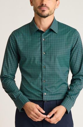 Bonobos Tech Slim Fit Green Gingham Check Performance Button-Down Shirt in Newburgh Gingham at Nordstrom, Size Large