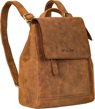 STILORD Allegra Elegant Genuine Leather Backpack Small City Daypack Women Vintage Leather Rucksack Ladies Retro Suede Shoulder Bag, Colour:tan - dark brown