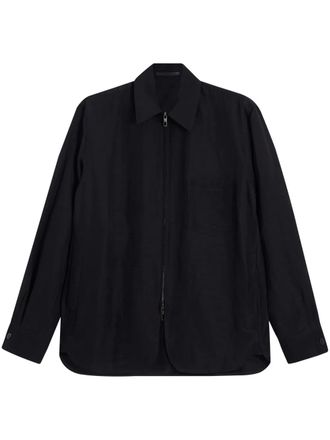 Giorgio Armani zip-up shirt - men - Viscose/Linen/Flax - 50 - Black
