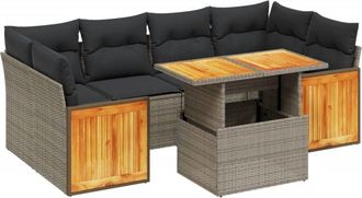 vidaXL Set De Sof&aacute;s De Jard&iacute;n 7 Piezas Con Cojines Rat&aacute;n Pe Gris Vidaxl