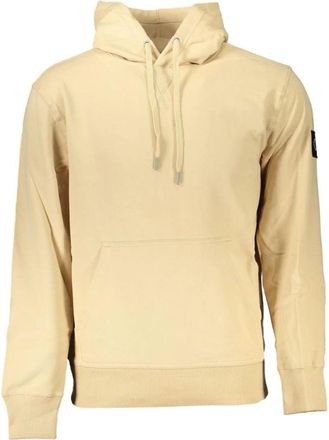Calvin Klein Hoodie van geborsteld katoen met logo - Heren - Hoodies - Beige - 2XL - Katoen - Hoodies & sweatvesten