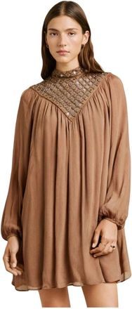 Pepe Jeans London Magnolia Dress - Dames - Korte kleedjes - Bruin - L - Pailletten - Kleedjes