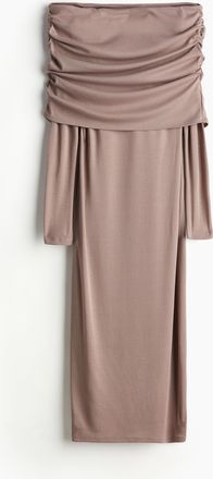 H&M Schulterfreies Kleid mit Umschlagrand - Brown