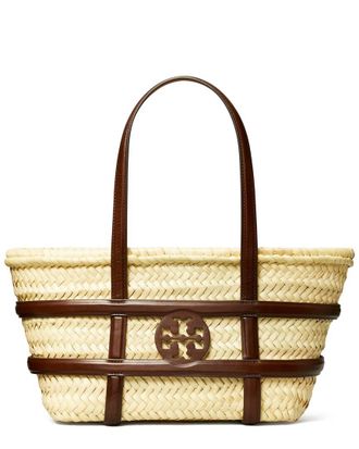 Tory Burch Ella Small Raffia & Leather Basket Tote