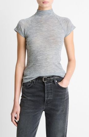Vince Wool Raglan Cap-Sleeve Mock-Neck Top in Heather Thistle at Nordstrom, Size X-Large