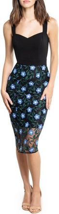 Dress The Population Ellina Embroidered Floral Body-Con Dress in Sky Blue Multi at Nordstrom, Size Xx-Small