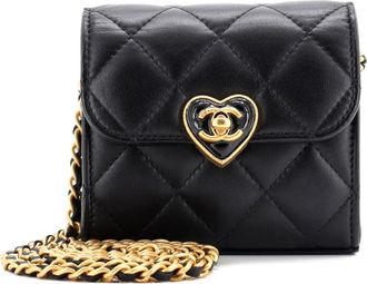 Chanel Coco Love CC Heart Clutch with Chain Quilted Lambskin Mini crossbody bag - Zwart
