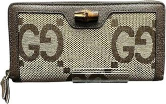 Gucci Pre-owned Vintage Bamboo GG Canvas Lange Portemonnee - unisex - Vintage Accessoires - Bruin - ONE Size - Bamboe - Vintage