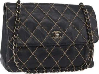 Chanel Pre-owned Matelass&eacute; Cuir Noir Shoulder Bag - Dames - Pre-owned - Zwart - Maat: ONE Size Leer