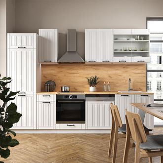 Vicco Mueble De Cocina Fame-line, Casa De Campo Blanca/blanca, 300 Cm Sin Encimera