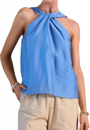 Current Air Twist Halter Neck Sleeveless Top In Cornflower Blue