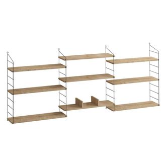 Calicosy Wall-Mounted Hanging Shelf With 9 Shelves, Oak Finish, L216 Cm in Light Brown