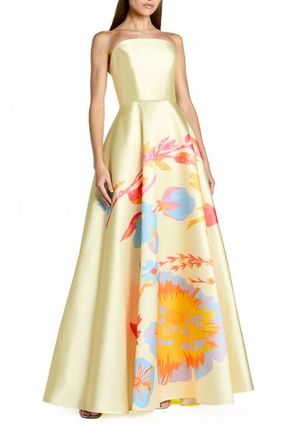 Mac Duggal Printed Mikado Strapless Ballgown in Butter Multi at Nordstrom, Size 12
