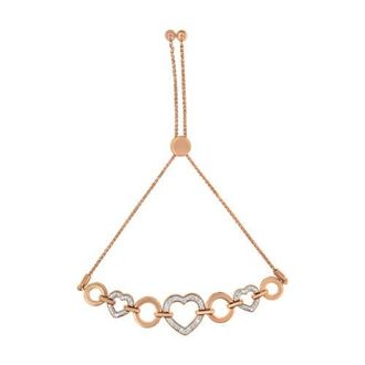 House of Brilliance 14K Rose Gold Plated Silver Diamond Accent Circle and Heart Link Bolo Bracelet in White at Nordstrom