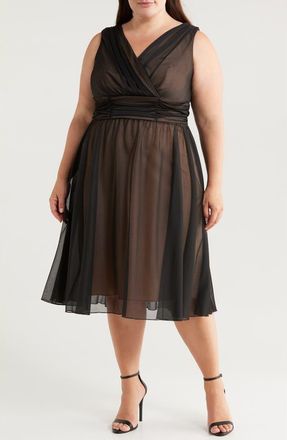 Connected Chiffon Midi Cocktail Dress in Black/Gold at Nordstrom, Size 18W