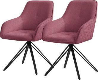 ML Design Ml-design 2x Sillas De Comedor Giratorias Con Respaldo Y Reposabrazos, Asiento Rosa Antiguo De Tela Tejida Tapizado Con Patas De Metal Sill&oacute;n Dise&ntilde;o E