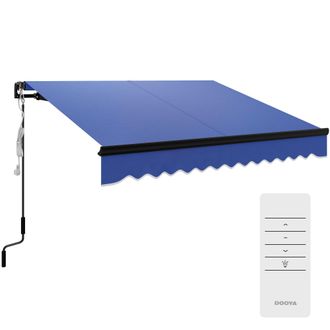 OUTSUNNY 2.5 X 2m Electric Awning With LED Light And Remote Controller - Blue | TJ Hughes