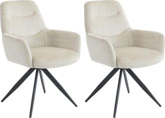 Vente-Unique Lote de 2 sillas con reposabrazos de tela texturizada y metal negro - Crema - JENANE