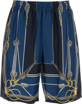Versace Blue Printed Silk Bermuda Shorts