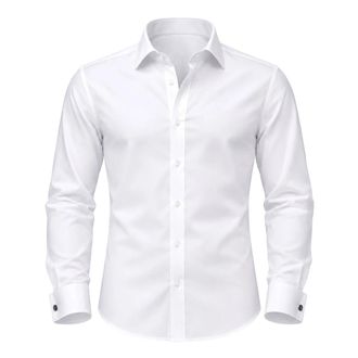 Alessandro Dell'Acqua Klassiek overhemd met knopen op de manchet - Heren - Zakelijke Overhemden - Wit - 3XL - Katoen - Overhemden
