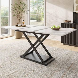 Merax White Marble Effect Extendable Dining Table