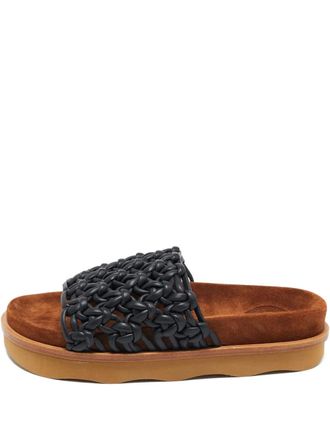 Chlo&eacute; woven platform slides - women - Suede/Leather/Leather/Rubber - 36 - Black