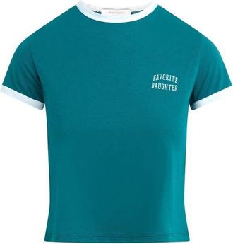 Favorite Daughter Logo Crop Ringer T-Shirt in Emerald/off White at Nordstrom, Size X-Large