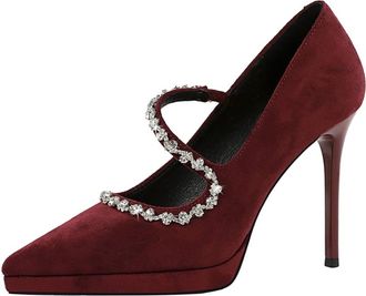 Generic Women Pointed Toe High Heels 10.5CM Sexy Pumps Sparkling Rhinestones Wedding Shoes for Bride Prom Party (Red,2.5)