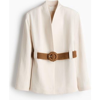 H&M Belted Lapelless Blazer in Cream at Nordstrom, Size X-Small