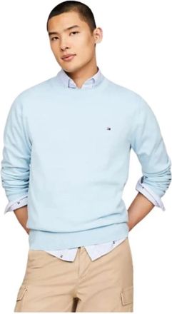 Tommy Hilfiger Rondgebreide kleding - Heren - Ronde hals truien - Blauw - L - Katoen - Truien & Vesten