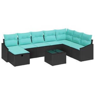 vidaXL Conjunto De Sof&aacute; De Jard&iacute;n Con Coj&iacute;n 9 Pcs Negro Polirat&aacute;n Vidaxl