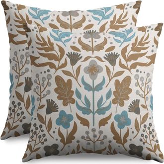 OEM Fundas De Almohada Con Estampado Floral En Tonos Marr&oacute;n, Azul Y Gris, De 45 X 45 Cm, Juego De 2 Piezas. Fundas De Almohada Decorativas Estampadas, Ide