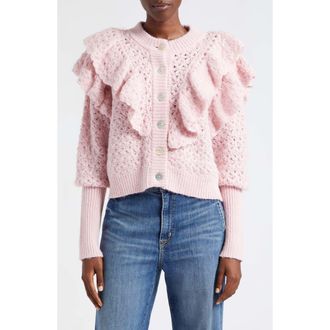 Farm Rio Ruffle Cardigan in Pink at Nordstrom, Size Large