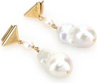 Prada Pearl and Metal Drop Earrings - Gold