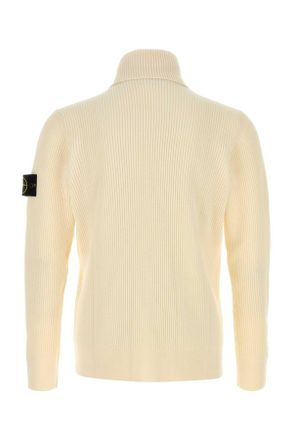 Stone Island Mens Ivory Wool Sweater Exterior: Virgin T-Shirt T-shirts And Polos
