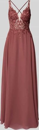 Luxuar Luxuar Abendkleid mit Spitze und Strasssteinbesatz in Hellrot, Gr&ouml;&szlig;e 32